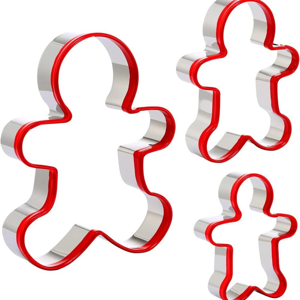 Gingerbread Man Cookie Cutters 3PCS, Stainless Steel Christmas Cookie Cutter Too
